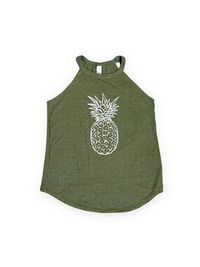 Pineapple Graphic Tank Top Olive Green Tri-Blend Muscle Tee Size Medium
